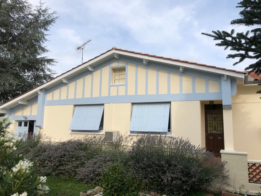 Pignon aux bois peints en bleu clair
